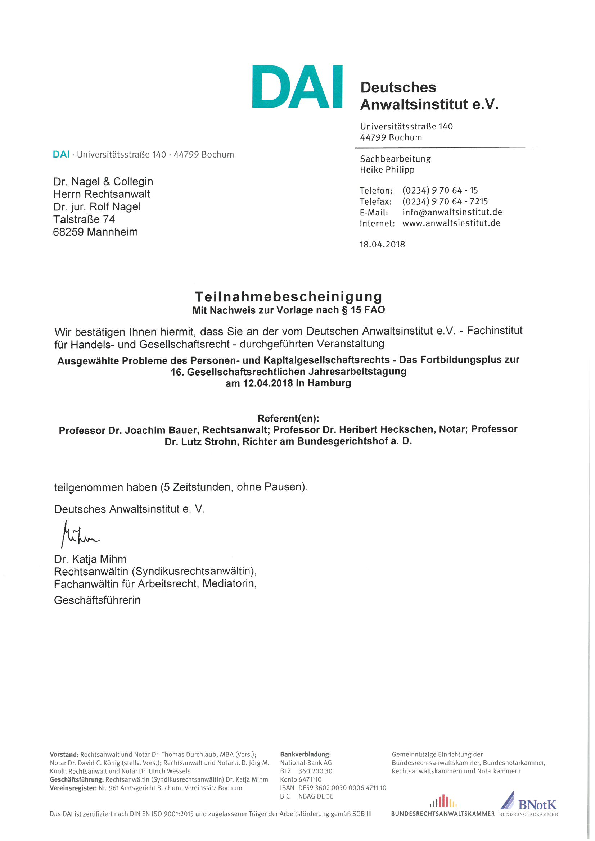 Gesellschaftsrechtliche Jahresarbeitstagung  (April / Hamburg)